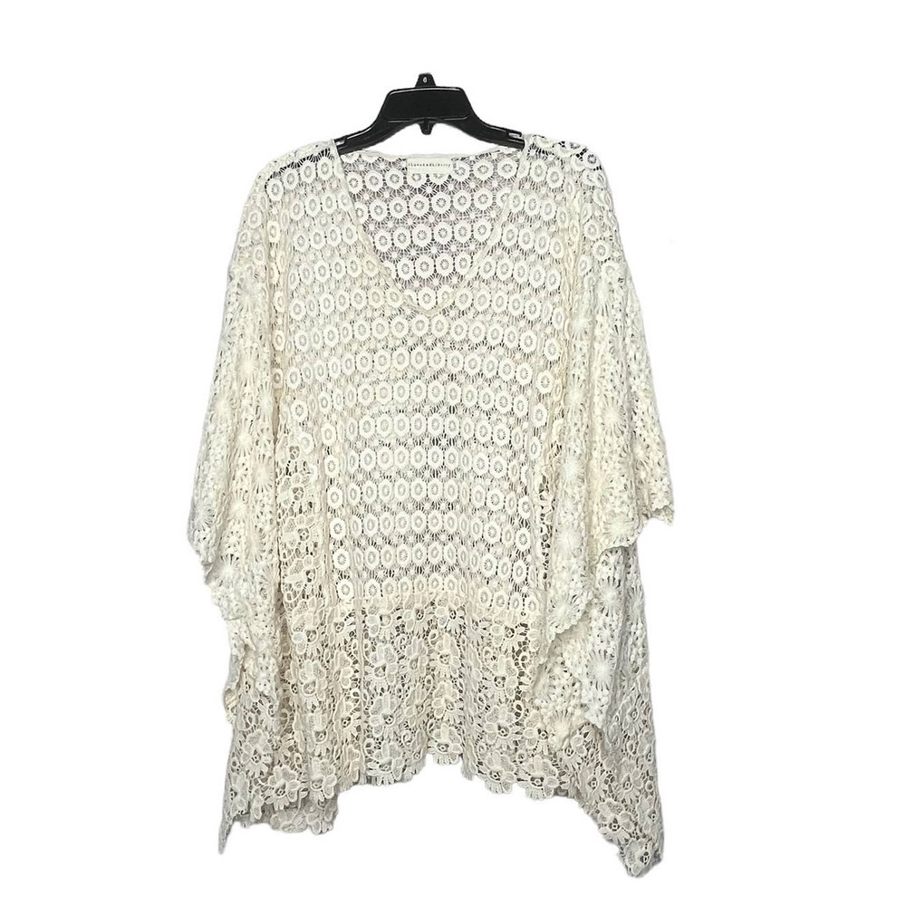 Johnny Was 4 Love and Liberty Cotton Floral Lace Cream Poncho Style Top XS